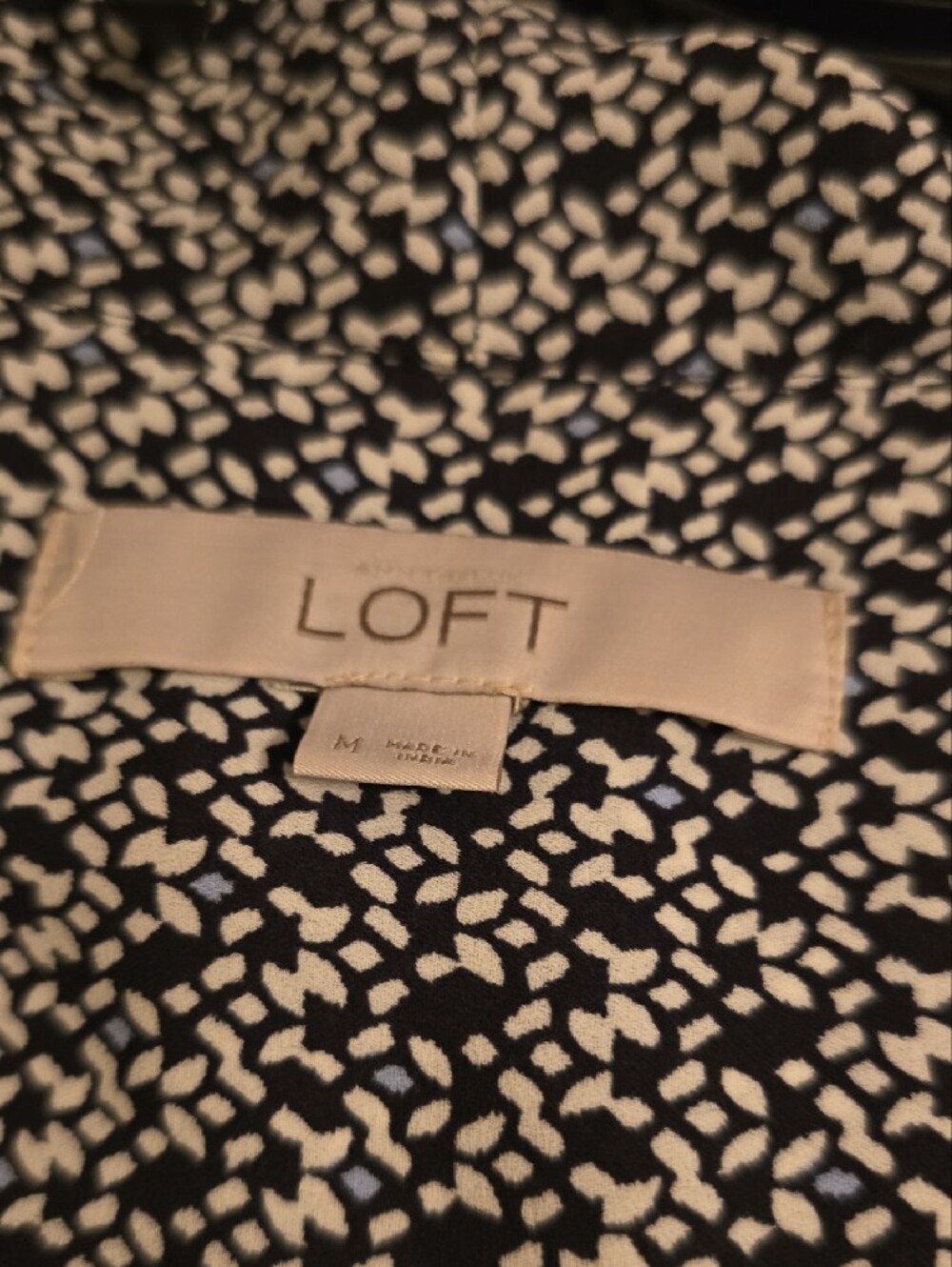 LOFT Navy, light blue and White Tie-Neck Printed Blouse - Picture 2 of 5